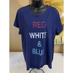 Red White & Blue Graphic Print Women’s Blue Top Size XXL